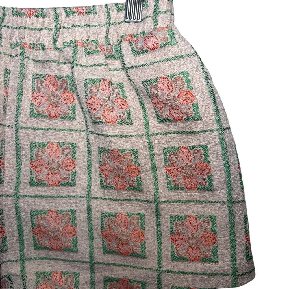 Jaquie The Label Peach Multi Jacquard Shorts NWT Elastic Waist Small - Picture 5 of 5
